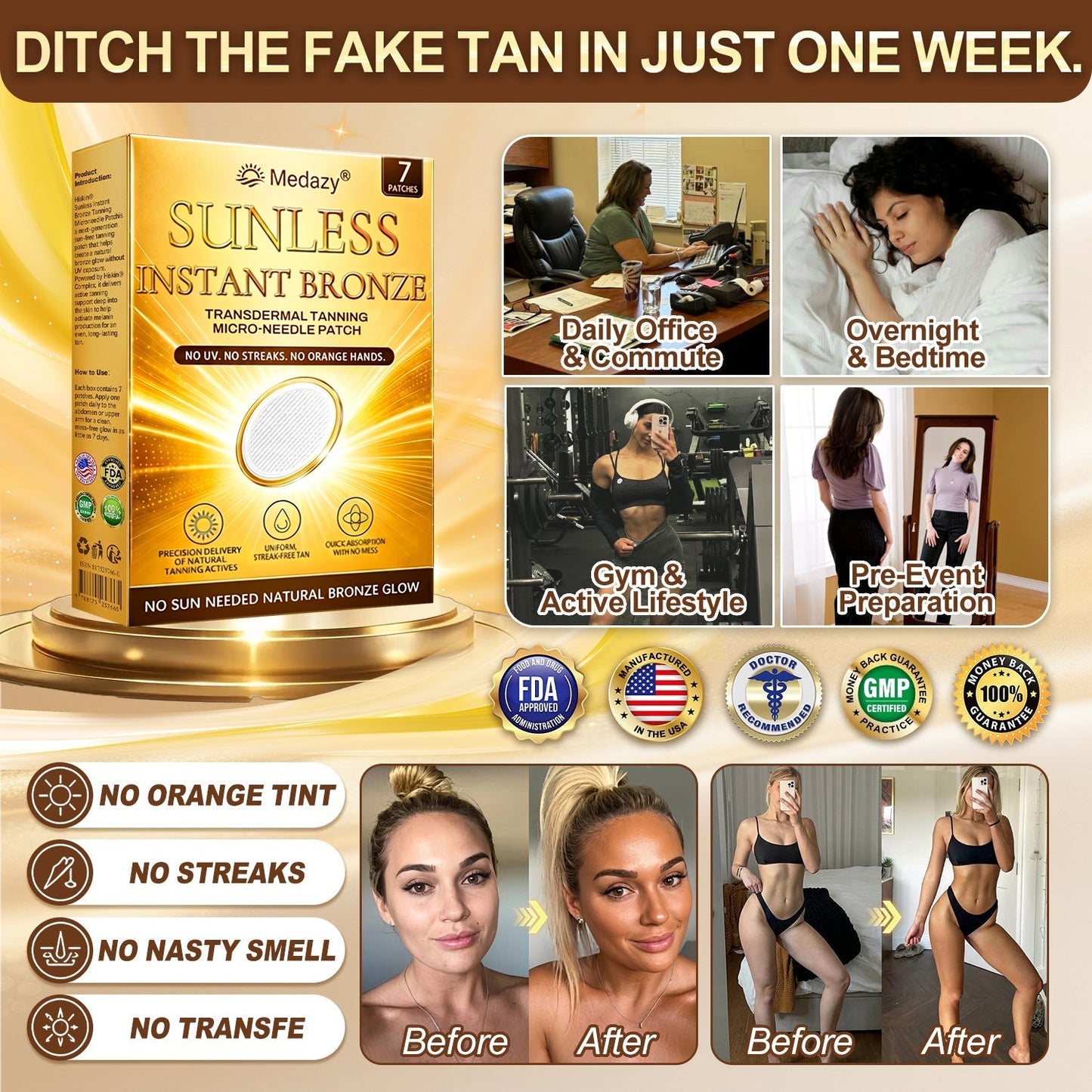 QIAWI™ Sun-Free Golden Bronze Glow — No UV, No Streaks, Just a Natural Vacation Tan