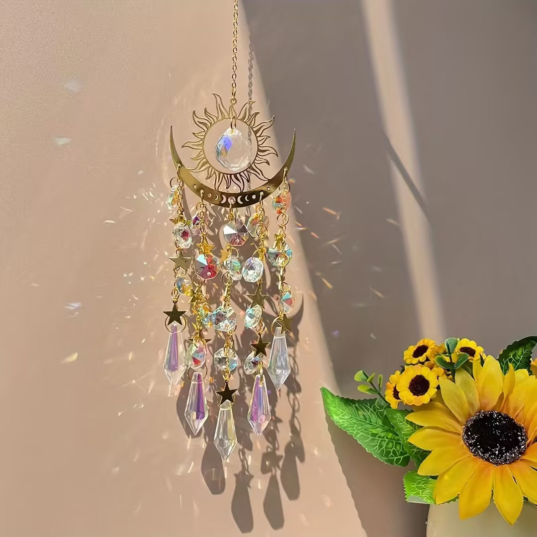 Golden Flame Moon Crystal Pendant